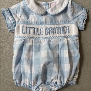 Shop Teefa Little Brother Blue Gingham Bubble Romper NB Smocked